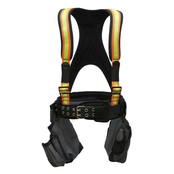 Super Anchor Safety Small - Gray Frame/Hi-Viz Webbing All-Pakka Harness with Tool Bag Combo. (Not for Fall Protection 6351-GHS